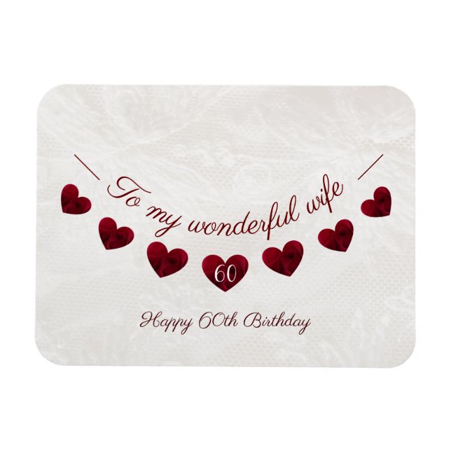 Ímã Romantic 60th Birthday Red Heart Bunting wife (Horizontal)