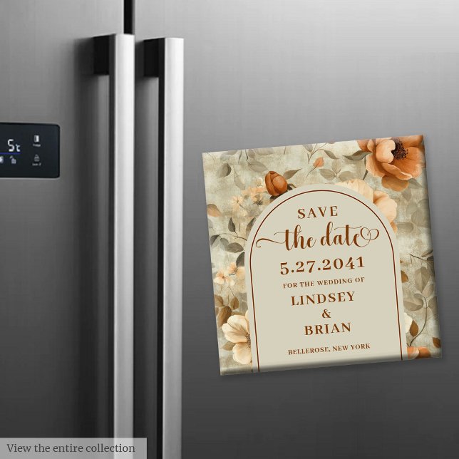 Imã Romantic Boho Rust Ivory Olive Floral Save Date (Romantic Boho Rust Ivory Olive Floral Save the Date)