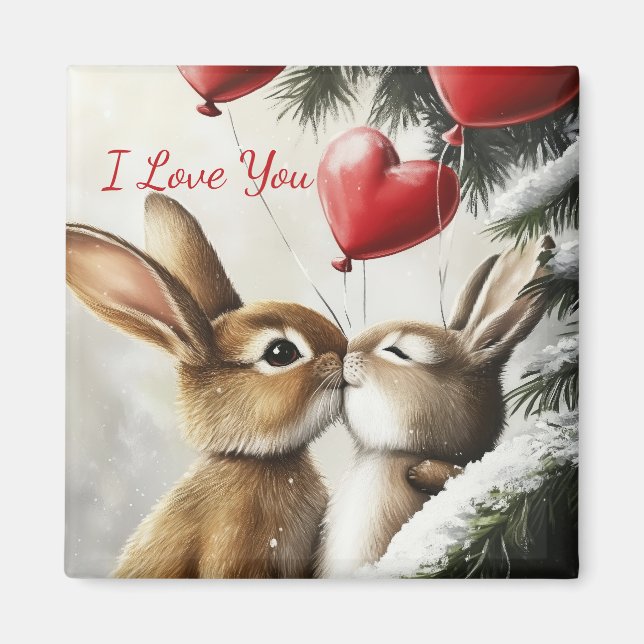 Imã Romantic Bunny Couple Valentine's Day Magnet (Frente)