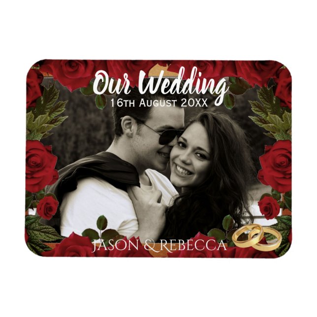 Ímã Romantic Red Roses Wedding Day Keepsake Photo (Horizontal)