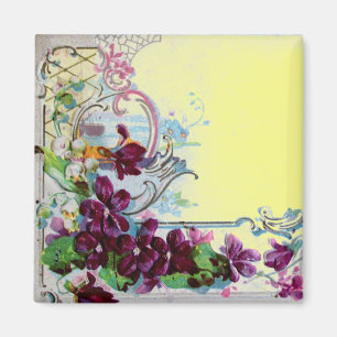 Imã ROMÂNTICA Redemoinhos Florais Amarelo Violetas Rox