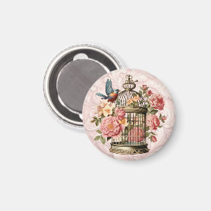 Imã Romântica Vintage Watercolor Birdcage Floral