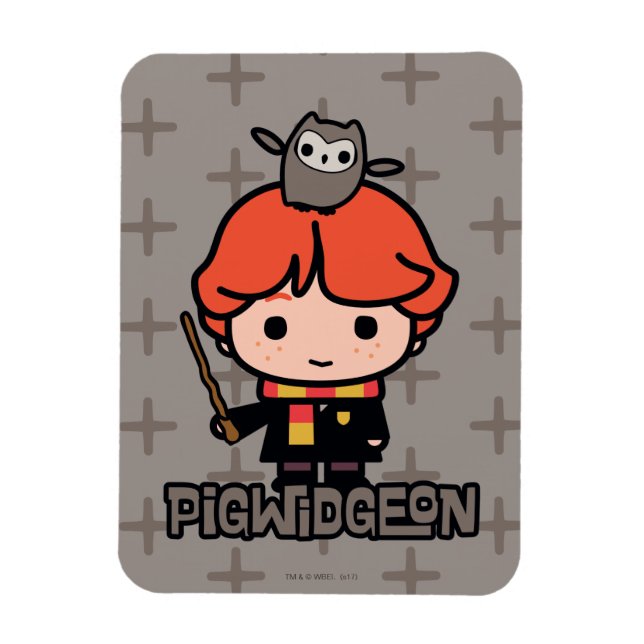 Ímã Ron Weasley e Pigwidgeon em desenho animado (Vertical)