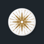 Imã Ronda Dourada de Starburst do Século médio<br><div class="desc">design de inspiração moderna do século médio com rajadas de ouro retrógradas vintage servindo de ponto focal, complementadas por elementos modernos de design de estrelado. Design simples e limpo de starburst em uma paleta de cores dourada e branca. Um design de uma coleção coordenadora. Projetado como um modelo, você pode...</div>