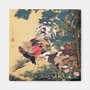 Imã Rooster e Hen com Hydrangeas por Ito Jakuchu