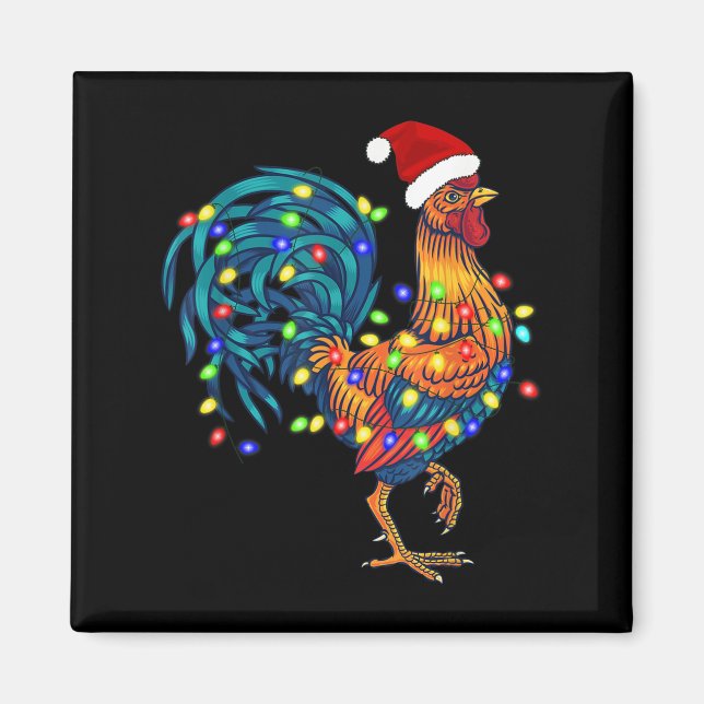 Imã Rooster Engraçado Galinha Luzes de Natal Pajama Fa (Frente)
