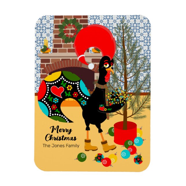 Ímã Rooster Português e Luzes do Cartão de Natal (Vertical)