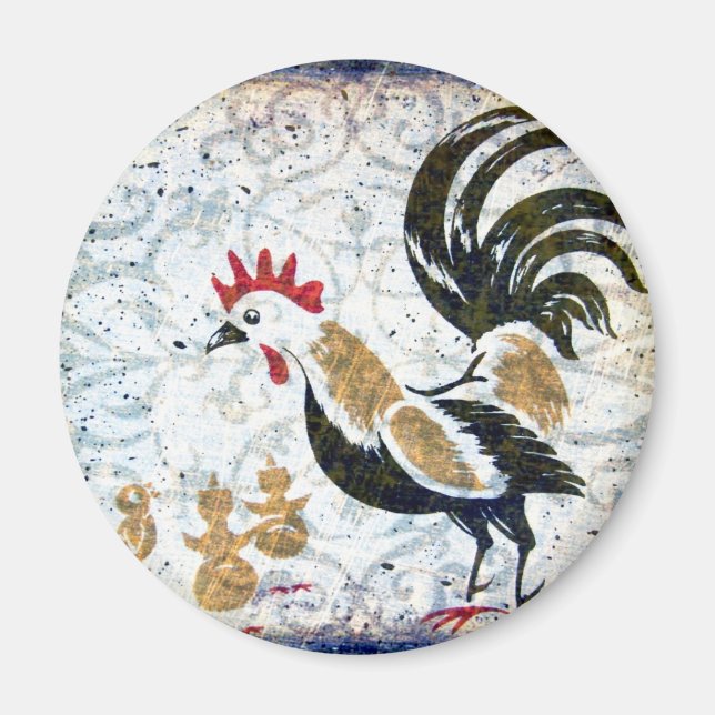 Imã Rooster Vintage e Pintinhos (Frente)