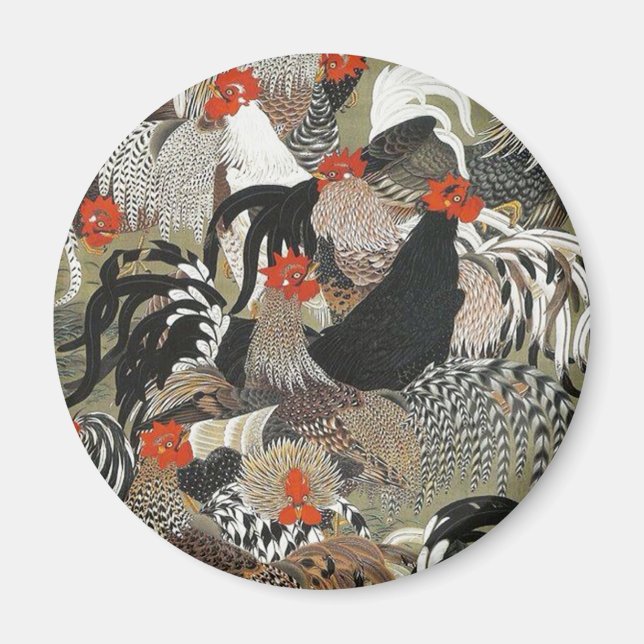 Imã Roosters Hen Ilustração de Ito Jakuchu (Frente)