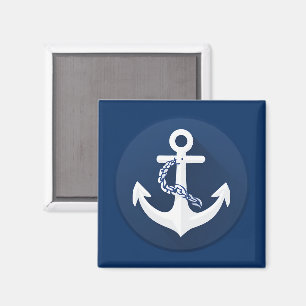 Imã Rope & Âncora Símbolo Náutico Branco Azul Marinho