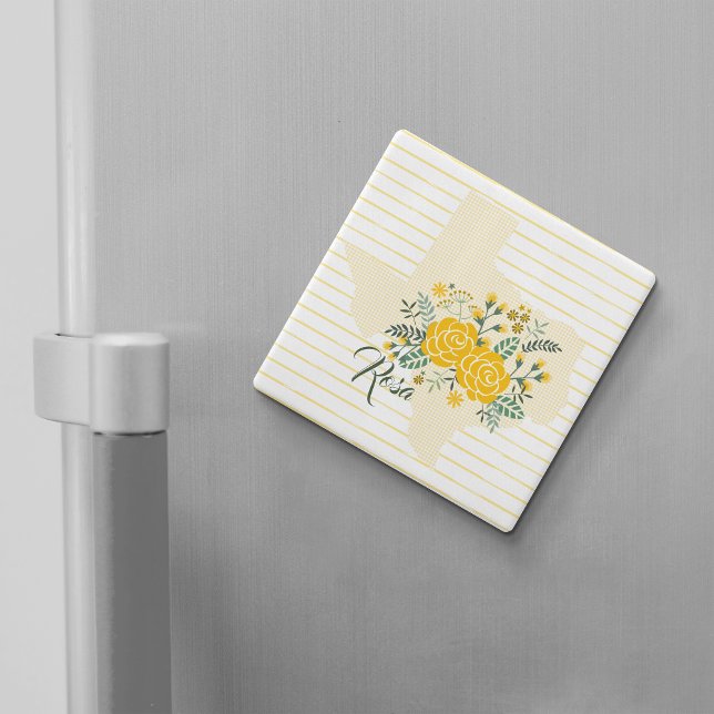 Imã Rosa Amarela do Texas - Estado de Gingham com Rosa (Criador carregado)