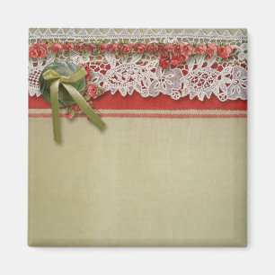 Imã Rosa Antiga em Renda Rustic Red Vitoriana em Lona