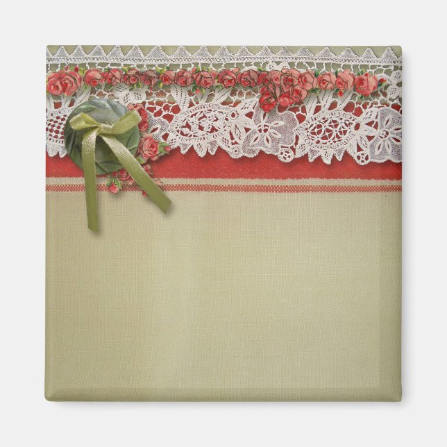 Imã Rosa Antiga em Renda Rustic Red Vitoriana em Lona (Frente)