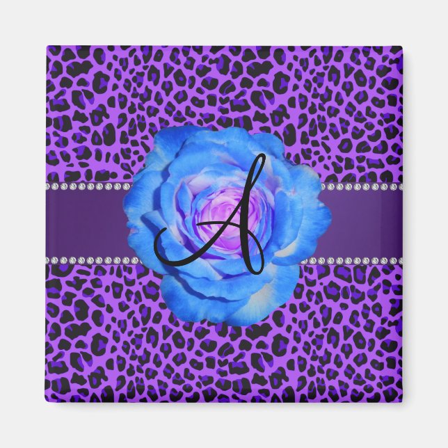 Imã Rosa azul-leopardo roxo monograma (Frente)