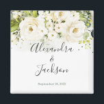 Imã Rosa Branca Elegante e Dourada Magneta Cursiva de<br><div class="desc">Uma maneira perfeita de celebrar o seu Dia Especial! Confira nossos itens correspondentes: https://www.zazzle.com/store/bdp_designs/products?cg=196448434588051810</div>
