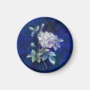 Imã Rosa Branca em Fundo Azul-Marinho Texturizado
