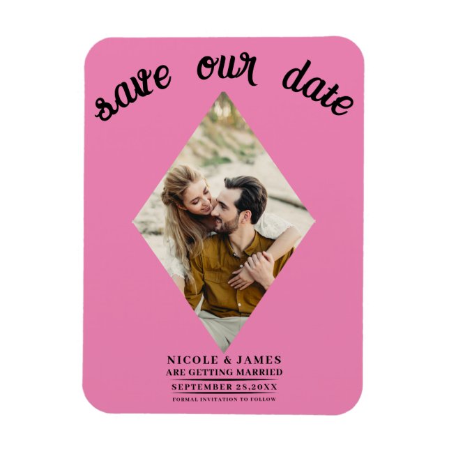 Ímã Rosa Chiclete Foto Casamento Save the Date (Vertical)