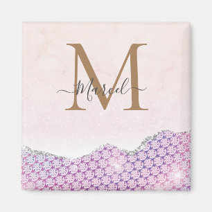 Imã Rosa cor-de-rosa Elegante Monograma