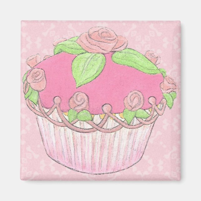 Imã Rosa Cupcake Stand Magnet (Frente)