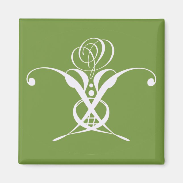 Imã Rosa de Floreio Branco de Deco de Arte Verde (Frente)