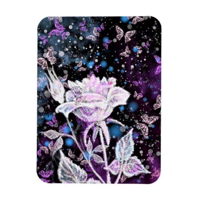 Ímã Rosa de inverno e Borboletas - Bonita (Vertical)