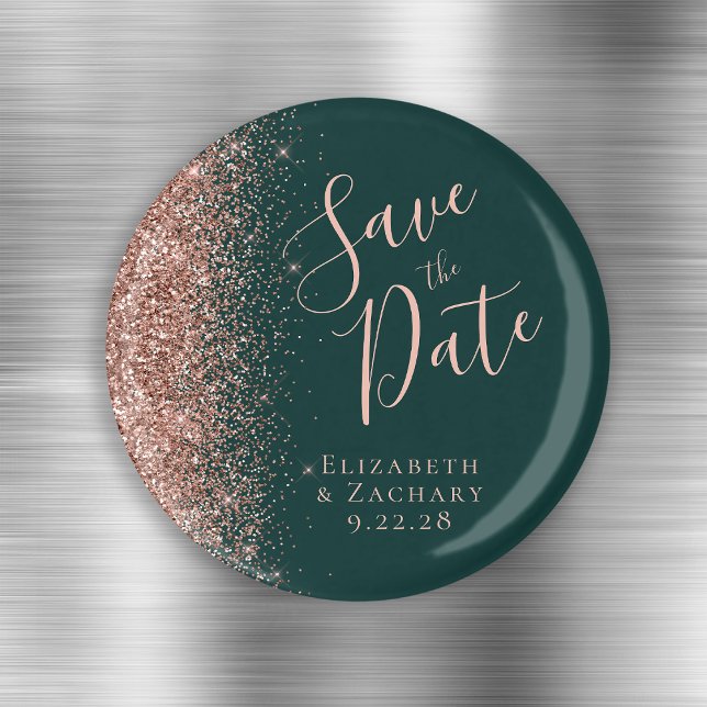 Imã Rosa de Ouro Verde Escuro Brilho Script Salve a Da (Criador carregado)