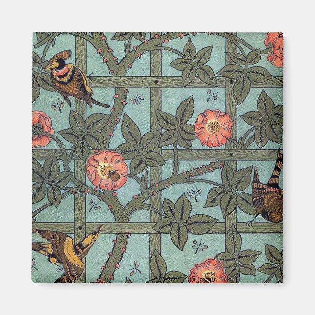 Imã Rosa de subida e pássaro pequeno, William Morris (Frente)