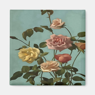 Imã Rosa de Vintage e Rosas de pincel
