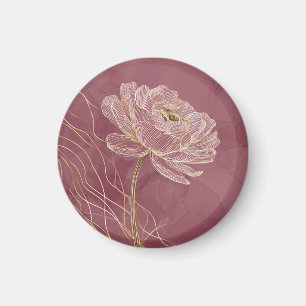 Imã Rosa Desbotado Arte Linear Floral Elegante Dourado