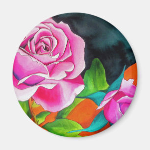 Imã Rosa do rosa com arte alaranjada da aguarela