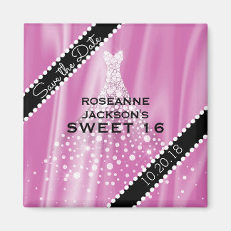 Imã Rosa Doce 16 Salve a data Elegante Diamantes Satin