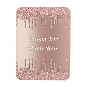 Ímã Rosa Dourada Glitter Magnet com Nome de Texto Pers