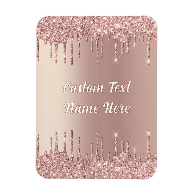 Ímã Rosa Dourada Glitter Magnet com Nome de Texto Pers (Vertical)
