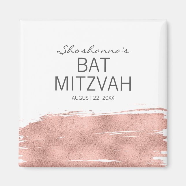 Imã Rosa Dourado BrushAVBat Mitzvah Magnet (Frente)