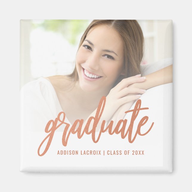Imã Rosa Dourado Chic Letra Personalizada Foto Graduaç (Frente)