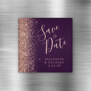 Imã Rosa Dourado Glitter Script Salve a Data