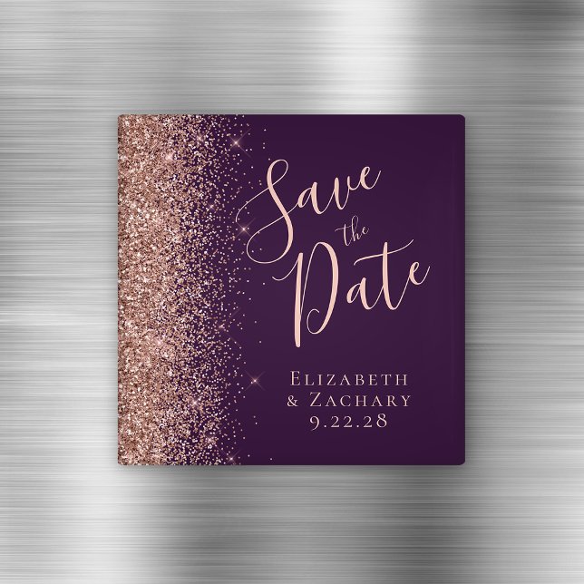 Imã Rosa Dourado Glitter Script Salve a Data (Criador carregado)
