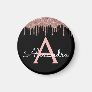 Imã Rosa Dourado - Nome do Monograma preto brilhante