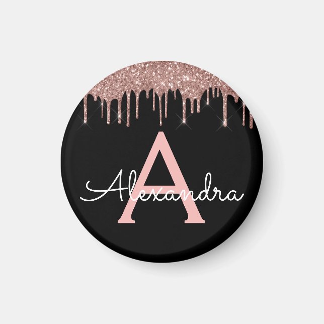 Imã Rosa Dourado - Nome do Monograma preto brilhante (Frente)