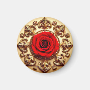Imã Rosa Elegante com Moldura Decorativa Ornamentada