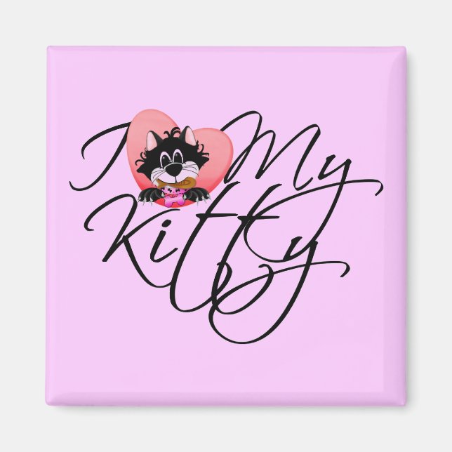 Imã Rosa eu amo meus camiseta e presentes do gatinho (Frente)