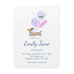 Ímã Rosa Festa de aniversário Dachshund Personalizado