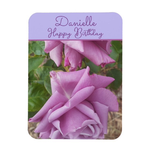 Ímã Rosa Flor Roxa Nome de Meninas Aniversário (Vertical)