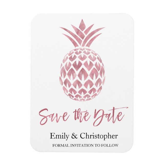 Ímã Rosa Gold Foil Weding Save the Date Pineapple (Vertical)