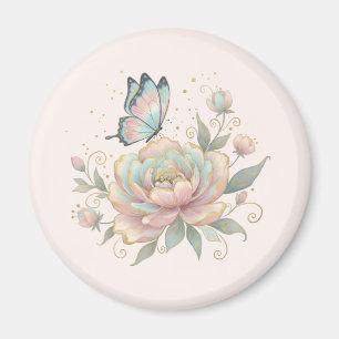 Imã Rosa Mágica e Borboleta Cores Pastel