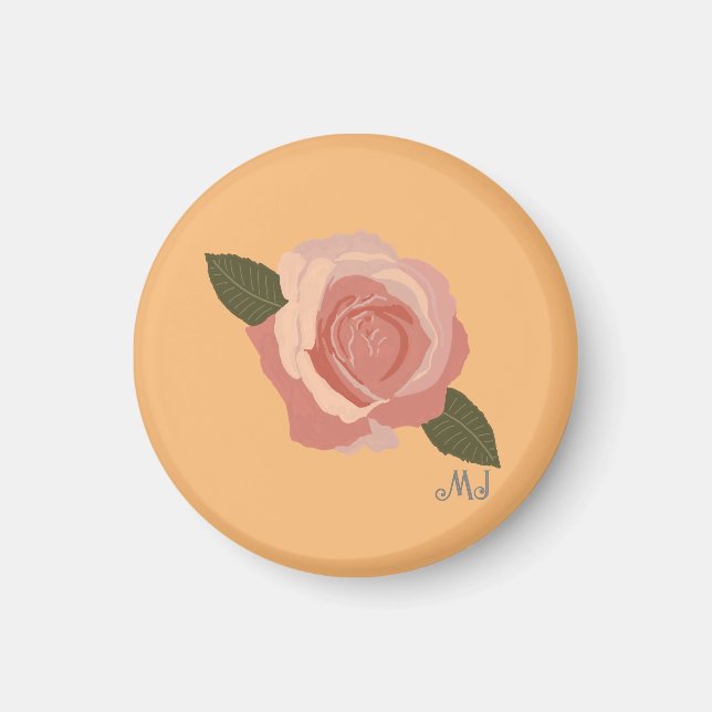 Imã Rosa moderno bonito +Iniciais Laranja (Frente)