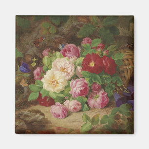 Imã Rosa no chão da floresta com borboletas