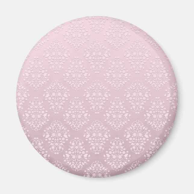 Imã Rosa Pálido e Branco Estilo Antigo Damask (Frente)