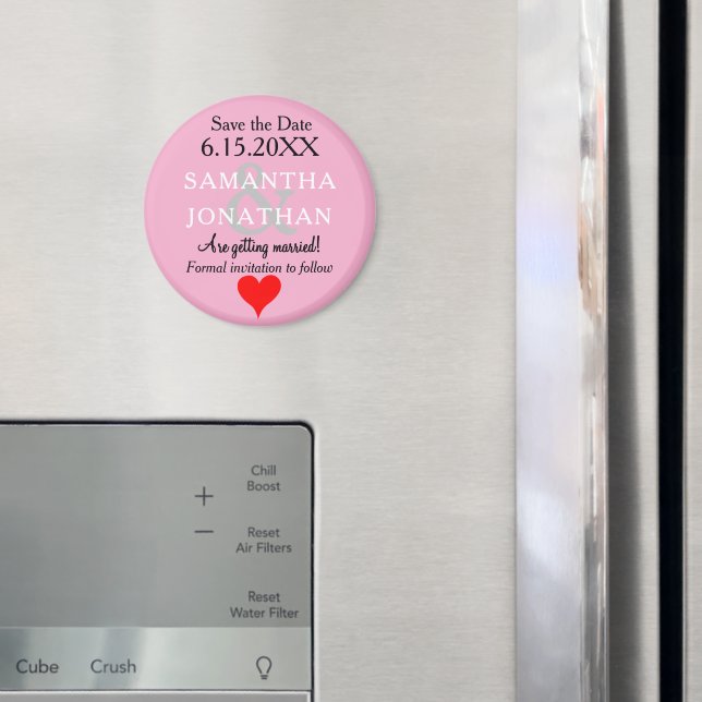 Imã Rosa Pastel Casamento Salve a Data Coração  (In Situ (Fridge))