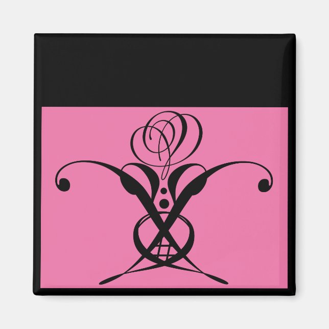 Imã Rosa preto de arte rosa Deco (Frente)